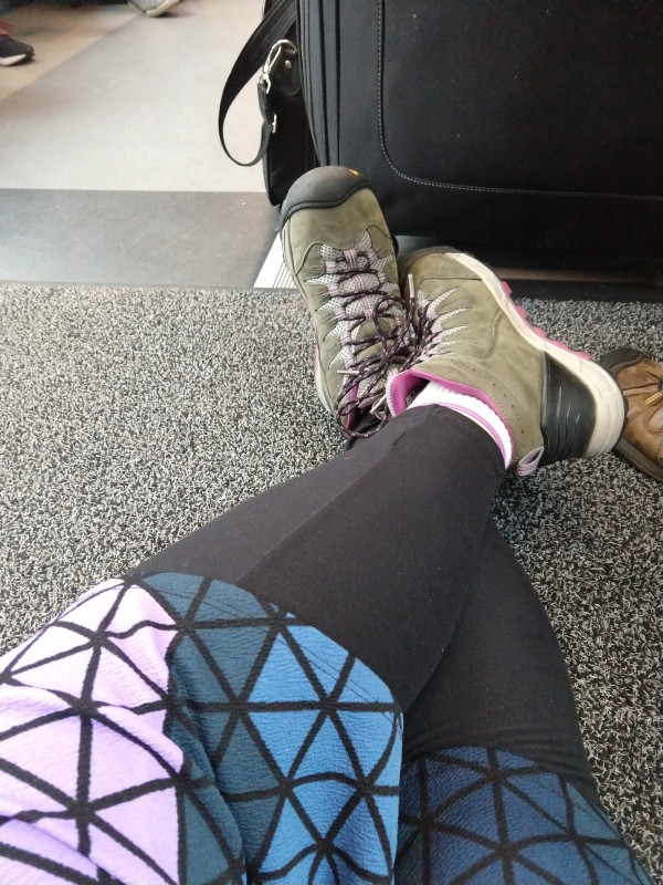 Sitting on the train floor